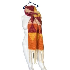 NEW Powder Blanket Scarf Fringe Pink Orange Geometric Colorful Knit Soft
